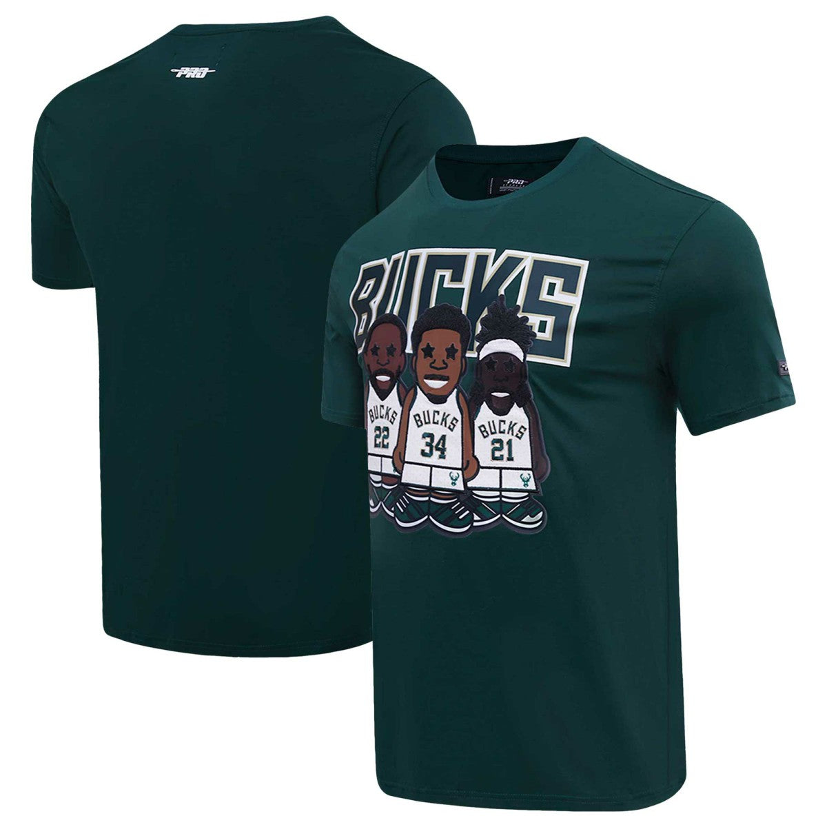 Hunter Green Giannis Antetokounmpo, Jrue Holiday, Khris Middleton Milwaukee Bucks Pro Standard Multi Lineup T-Shirt | NBA