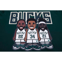 Hunter Green Giannis Antetokounmpo, Jrue Holiday, Khris Middleton Milwaukee Bucks Pro Standard Multi Lineup T-Shirt | NBA