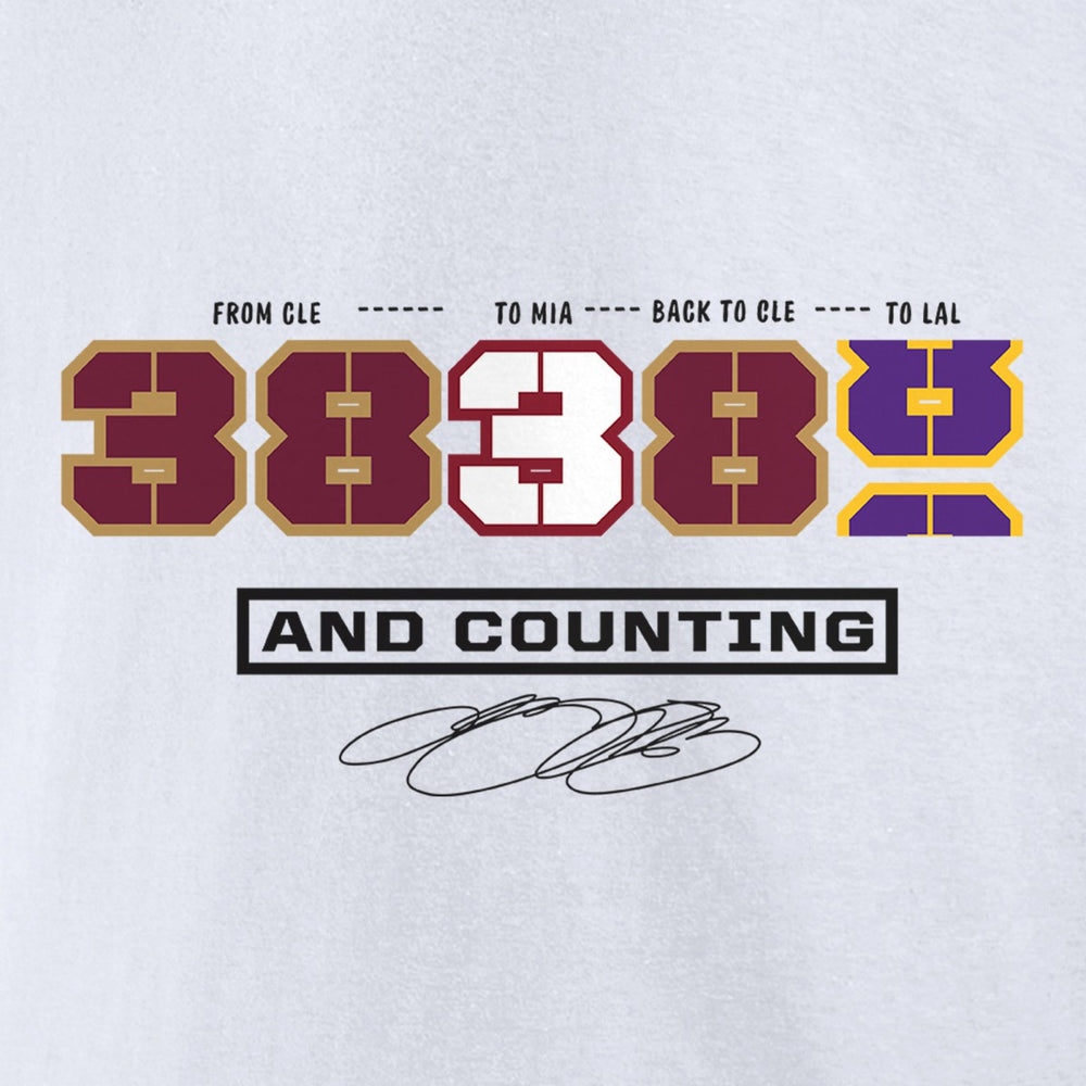 White LeBron James NBA All-Time Scoring Record Split Points T-Shirt | NBA