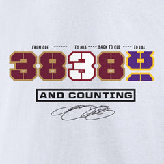 White LeBron James NBA All-Time Scoring Record Split Points T-Shirt | NBA