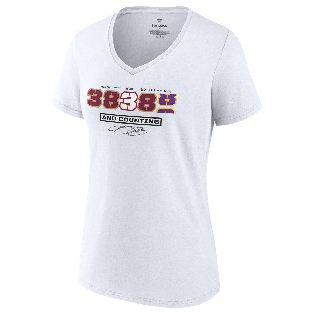 White LeBron James Women's NBA All-Time Scoring Record Split Points V-Neck T-Shirt | NBA