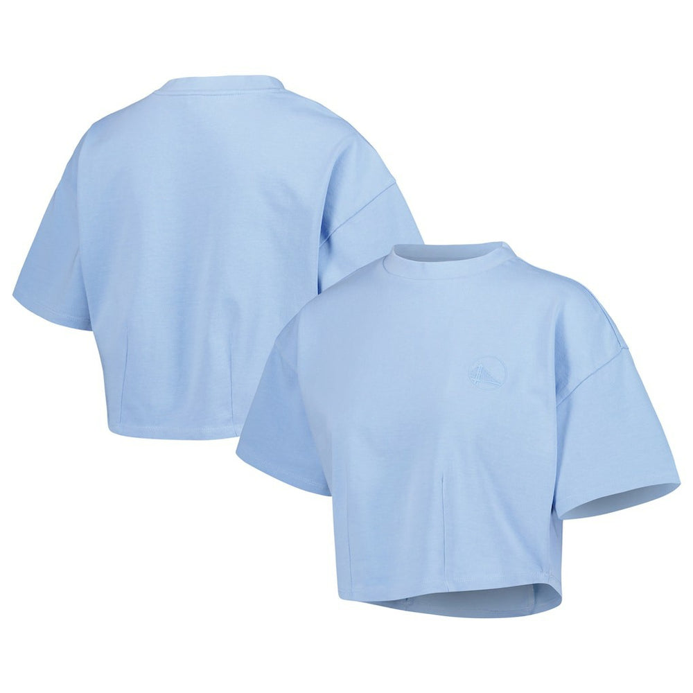 Light Blue Golden State Warriors Lusso Women's Nola Faded Tonal Cropped T-Shirt sale | NBA