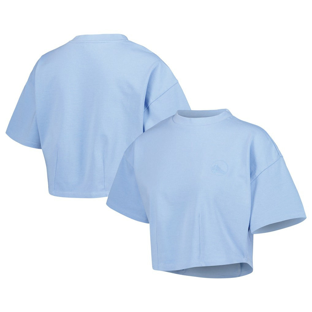 Light Blue Golden State Warriors Lusso Women's Nola Faded Tonal Cropped T-Shirt sale | NBA