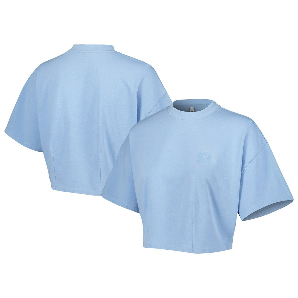 Light Blue Philadelphia 76ers Lusso Women's Nola Faded Tonal Cropped T-Shirt | NBA