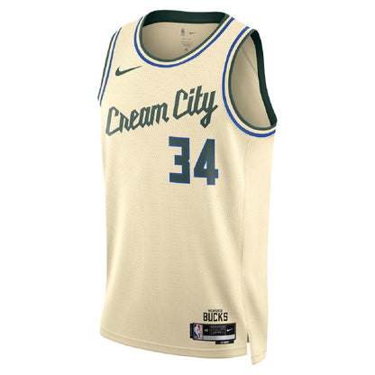 Unisex Milwaukee Bucks Giannis Antetokounmpo #34 Cream Swingman Jersey 2025/26 - City Edition