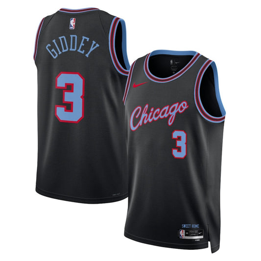Unisex Chicago Bulls Josh Giddey #3 Black 2025/26 Swingman Jersey - City Edition