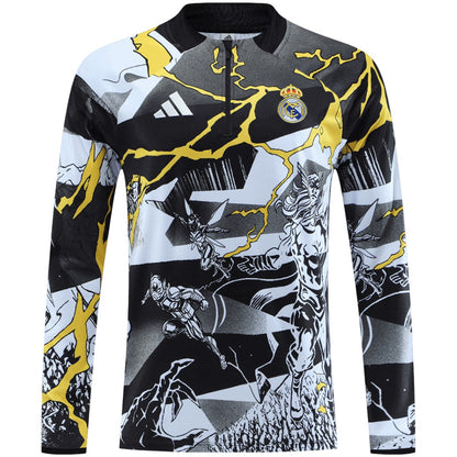 Kids Real Madrid x Marvel Zipper Sweatshirt Kit(Top+Pants) Black 2025/26