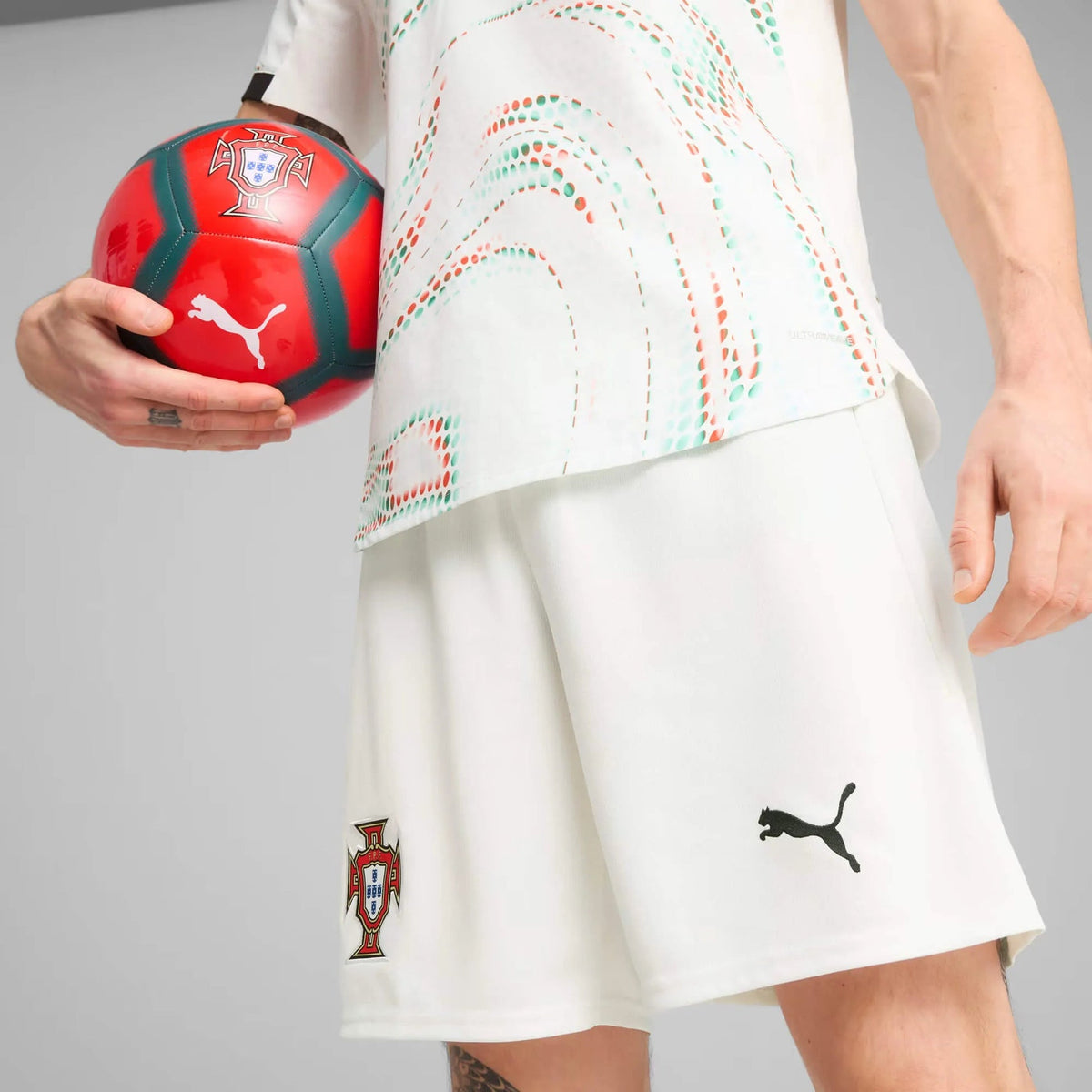 2025-26 Portugal Men's Stadium Away Soccer Shorts Puma White-Puma Black